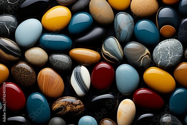 Obraz Colorful gemstone pebble background, sea stone abstract nature pattern with small crystals on beach