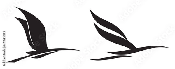 Fototapeta Set of birds Illustrations. Crane, heron, duck, phoenix or other