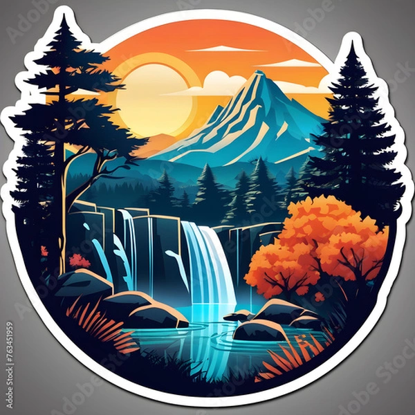 Fototapeta mountain,tree,waterfall,Generative A