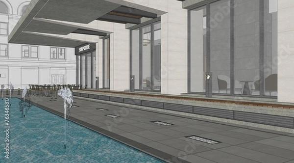 Fototapeta Stunning 3D Rendering of a Residential High Rise Building, Daytime, Modern skyscraper