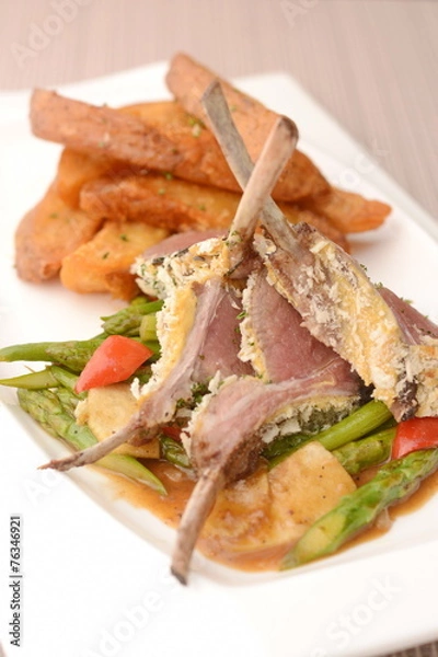 Obraz Grilled lamb chops with Potato wedges