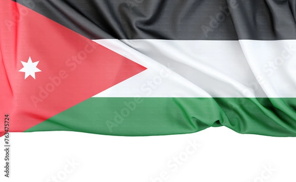 Fototapeta Flag of Jordan isolated on white background with copy space below. 3D rendering