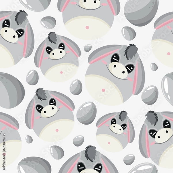 Fototapeta Easter seamless pattern with decorated eggs with gray donkeys and gray eggs for holiday posters, textiles or packaging