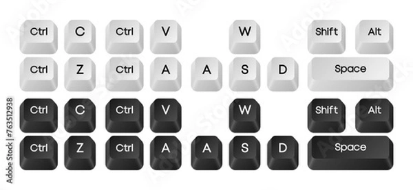 Fototapeta Computer key combinations. Set of key combinations. Command set icons. Computer keyboard button set. Vector Illustration.