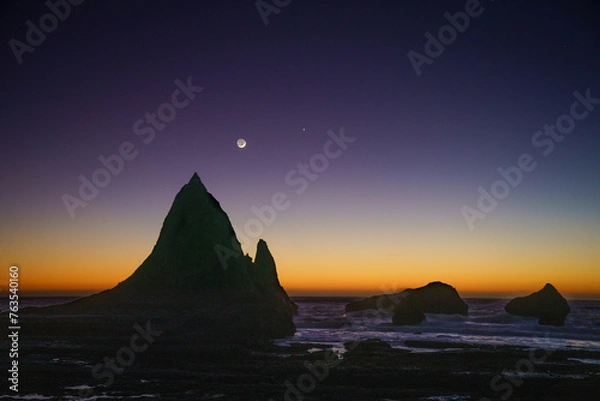 Obraz Martins Beach Crescent Moon sunset