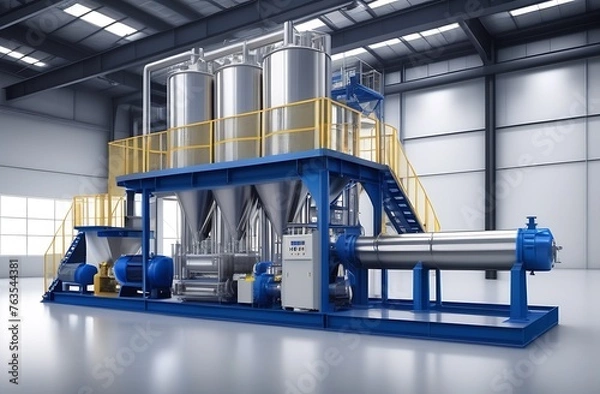 Obraz Industrial twin screw extruder with hopper for bulk materials with a ladder for service