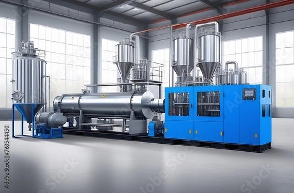Obraz Industrial twin screw extruder of big diameter with hopper for bulk materials