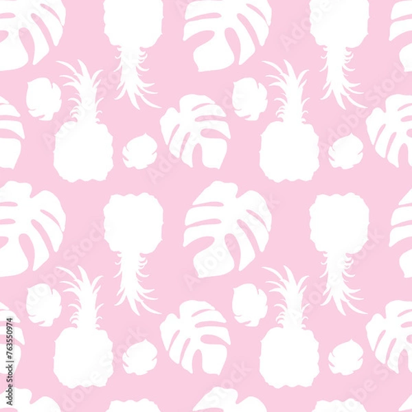 Obraz Seamless pattern with pineapple and monstera leaves