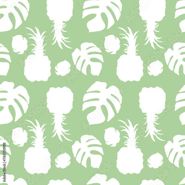 Obraz Seamless pattern with pineapple and monstera leaves