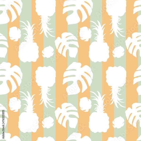 Obraz Seamless pattern with pineapple and monstera leaves