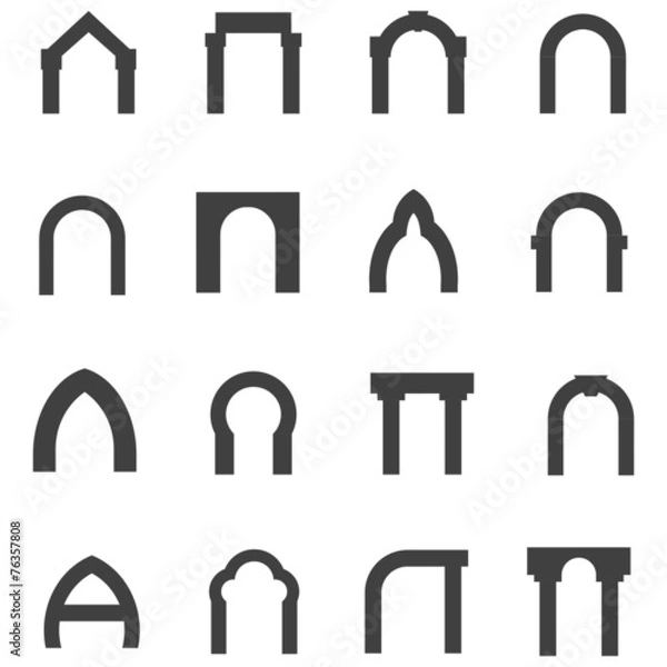 Fototapeta Black monolith vector icons for archway