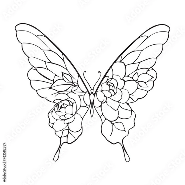 Fototapeta Printbutterfly painted, color gradient, the ability to change color and size. Drawing butterflies. Stenciled butterfly, moth wings and flying insects. Butterfly sketch, hand-engraved. isolated vector 