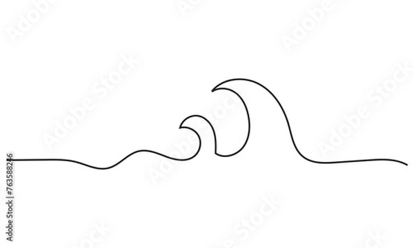 Fototapeta Vector isolated one line simple wave drawing. Single line wave minimal tattoo sketch. Vector illustration. EPS 10