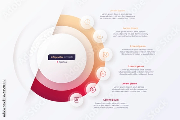 Fototapeta Vectro gradient six option cycle infographic chart