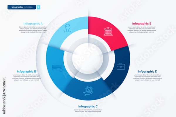 Obraz Five option cycle infographic chart. Vector illustration