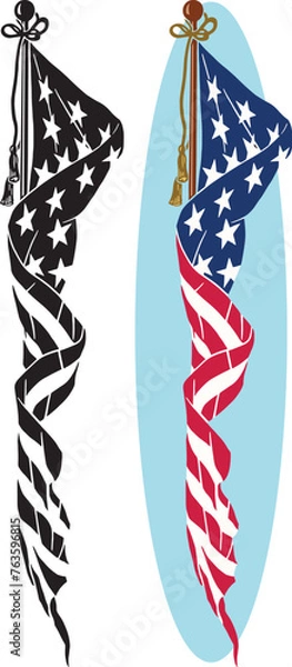 Obraz A vertical illustration of the American Flag folded around a flag pole.
