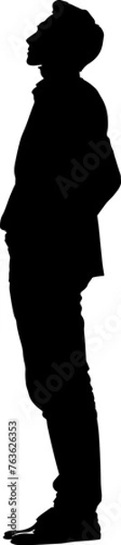 Fototapeta Man in jacket standing with hand in his pocket, side view, isolated vector silhouette