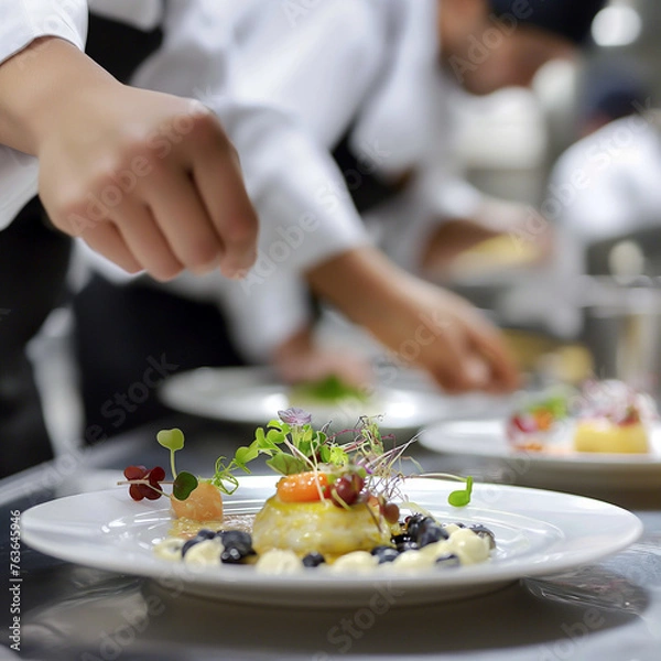 Obraz executive chef preparing high end fancy food gastronomy