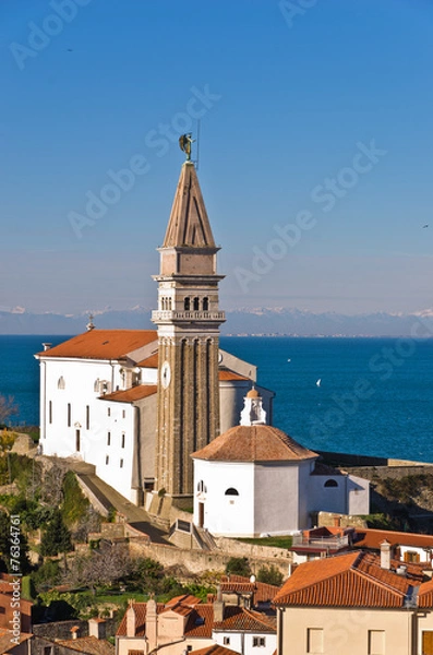 Fototapeta Panoramic view of adriatic sea and city of Piran in Istria
