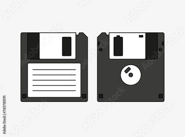 Obraz vector floppy disk illustration. old technology, informatics, computer. black and white floppy disk. minimalist icon. save file