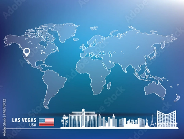 Fototapeta Map pin with Las Vegas skyline