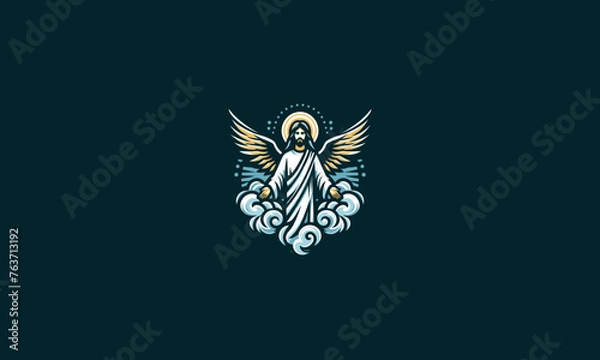 Fototapeta jesus with wings on cloud vector mascot design