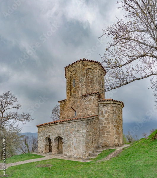 Fototapeta Wide panoramic view of medieval stone church in Nekresi monastery in Kakheti, Georgia