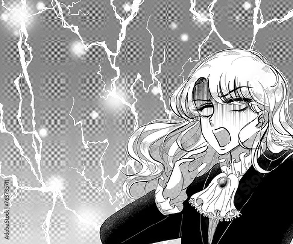 Obraz 衝撃！電撃が落ちた貴族風のイケメンが白目で驚くイラスト