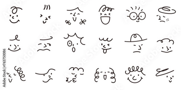 Fototapeta いろいろな表情の抽象的な子どもたちの顔の落書きベクターイラスト