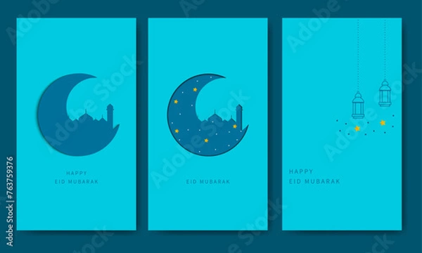 Fototapeta Eid Mubarak Template Bundle Flat Illustration