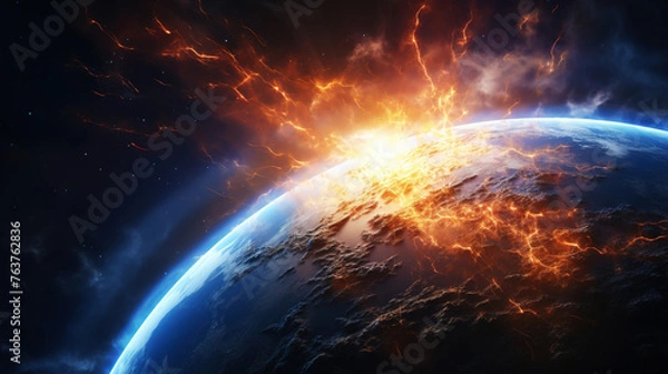 Fototapeta A view of the Earth from space as a magnetic storm approaches. Scientific illustration. Generative AI