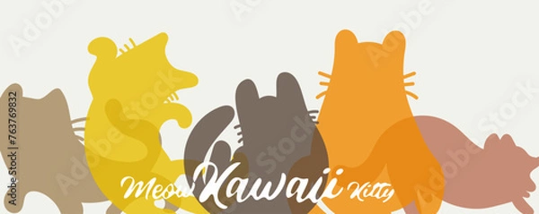 Fototapeta Kawaii Cats vector illustration  Smiling Kitty, cute and round-faced cat