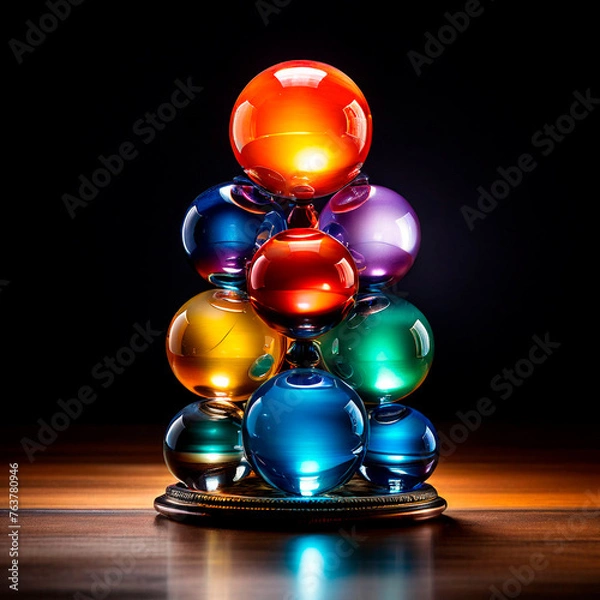 Fototapeta A stack of colorful glass, spheres sitting on top of each other