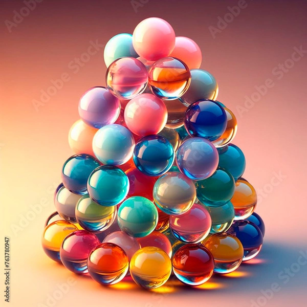 Fototapeta A stack of colorful glass, spheres sitting on top of each other