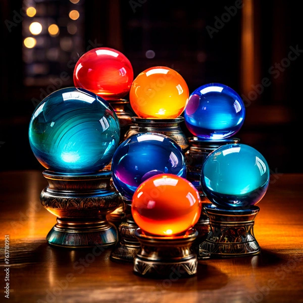 Fototapeta A stack of colorful glass, spheres sitting on top of each other