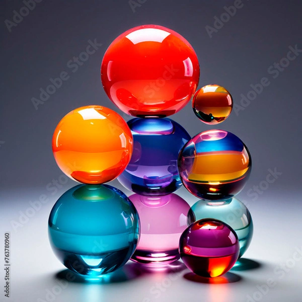 Fototapeta A stack of colorful glass, spheres sitting on top of each other
