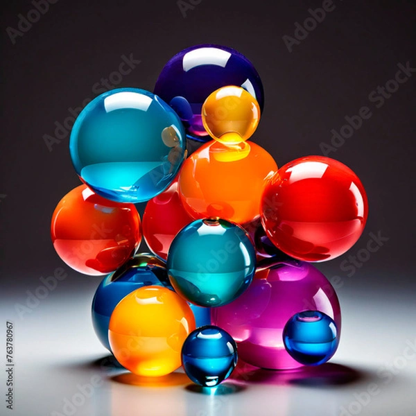 Fototapeta A stack of colorful glass, spheres sitting on top of each other
