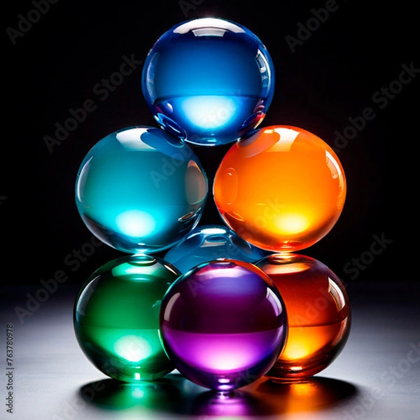 Fototapeta A stack of colorful glass, spheres sitting on top of each other