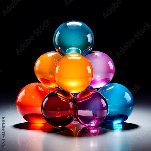 Fototapeta A stack of colorful glass, spheres sitting on top of each other