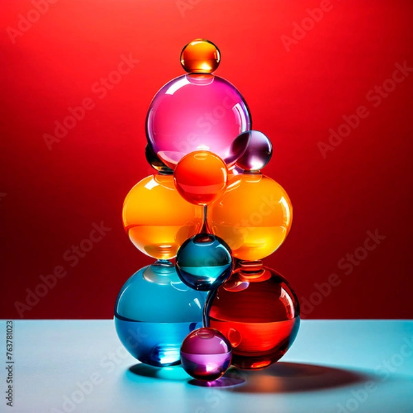 Fototapeta A stack of colorful glass, spheres sitting on top of each other