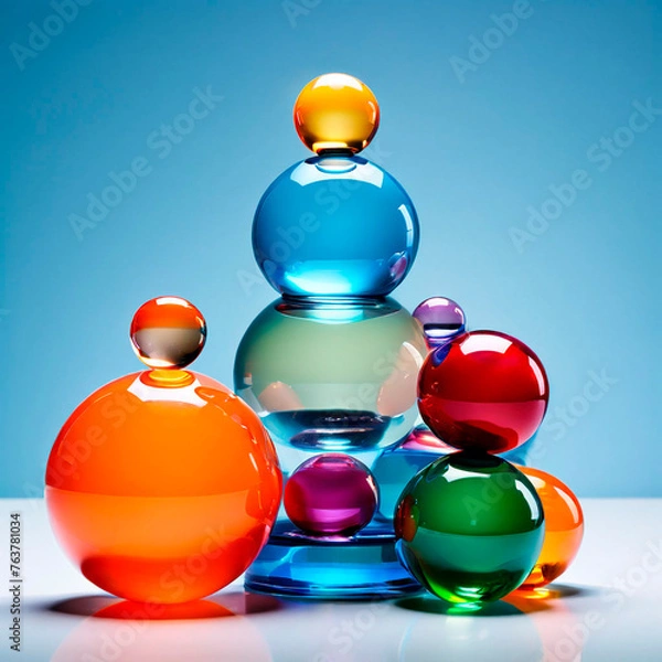Fototapeta A stack of colorful glass, spheres sitting on top of each other