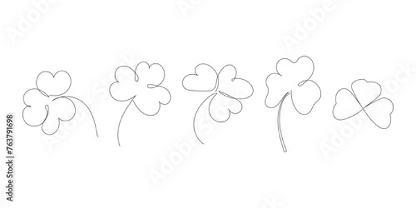 Obraz Set of beauty clovers drawn by one line. Floral sketch. Continuous line drawing. Minimalist art for patrick day. Vector illustration.