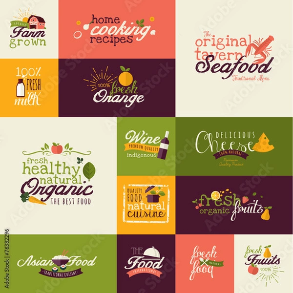 Fototapeta Set of flat design icons for food and drink, and restaurant