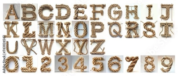 Fototapeta collection of alphabet made of rope isolated on white