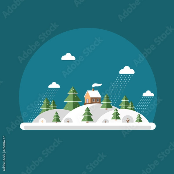 Obraz Nature - winter landscape. Flat design style.