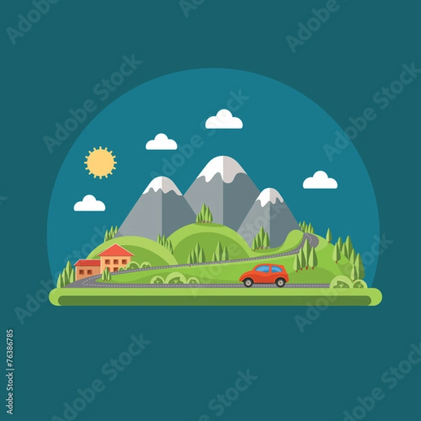 Obraz Nature - summer landscape. Flat design style.