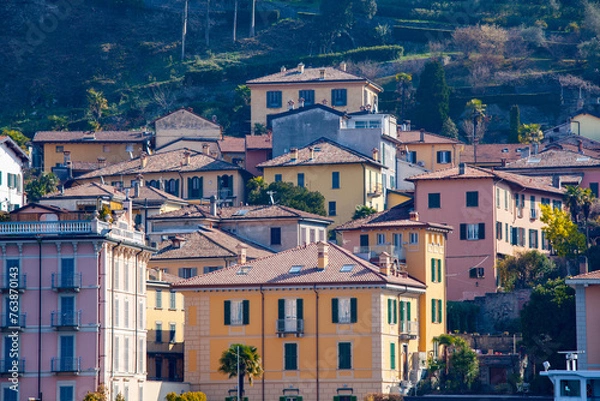 Obraz View of many color buildings in , Como lake, Italy.