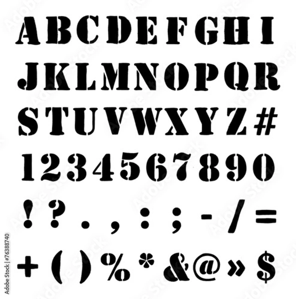 Obraz Army Or Crate Stencil Alphabet, Numbers And Symbols