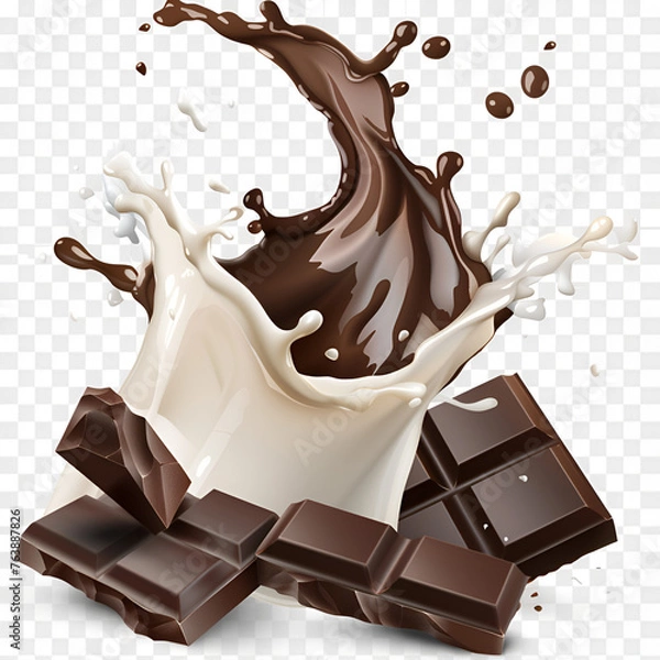 Obraz Chocolate and milk, white background