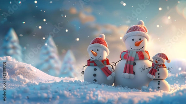 Obraz snowman and christmas tree